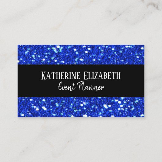 Royal Blue Sparkly FAUX Glitter Kijk Event Planner Visitekaartje (Voorkant)