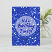 Royal Blue Sparkly Faux Glitter Verjaardagsfeest Kaart (Staand voorkant)