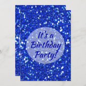Royal Blue Sparkly Faux Glitter Verjaardagsfeest Kaart (Voorkant / Achterkant)