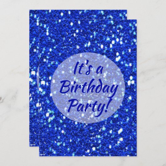 Royal Blue Sparkly Faux Glitter Verjaardagsfeest Kaart (Voorkant / Achterkant)