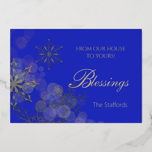 Royal Blue Star of David Folie Holiday Kaart (Achterkant)