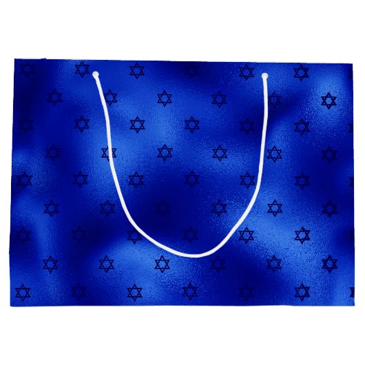Royal Blue Star van David Hanukkah Large Gift Bag Groot Cadeauzakje (Achterkant)