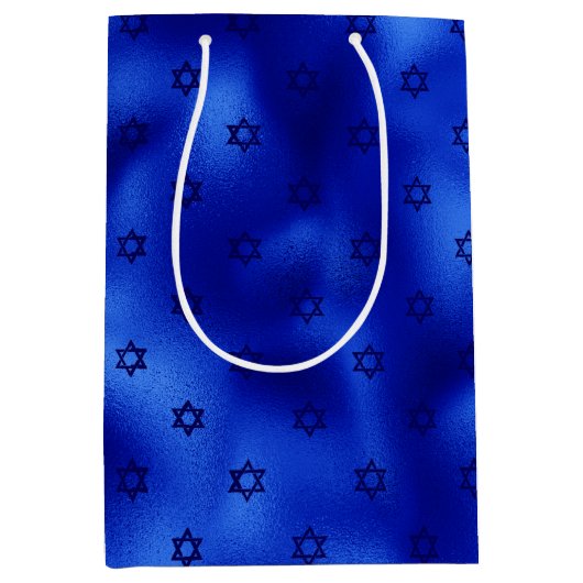 Royal Blue Star van David Hanukkah Medium Gift Bag Cadeauzakje (Voorkant)