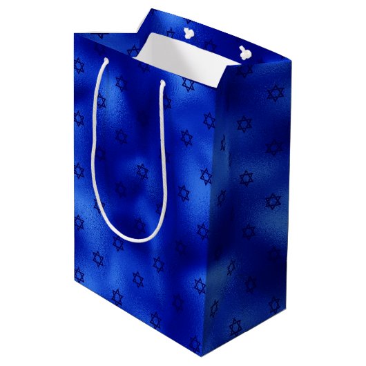 Royal Blue Star van David Hanukkah Medium Gift Bag Medium Cadeauzakje (Achterkant Gekanteld)