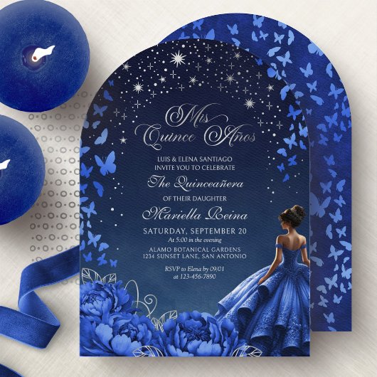 Royal Blue Sterrennacht Quinceanera Kaart