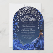 Royal Blue Sterrennacht Quinceanera Kaart (Voorkant)