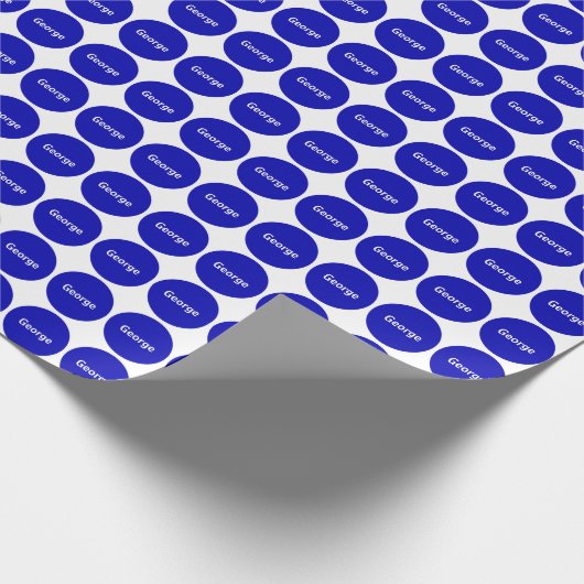 Royal Blue Stippen Pattern on White met naam Cadeaupapier (Hoek)
