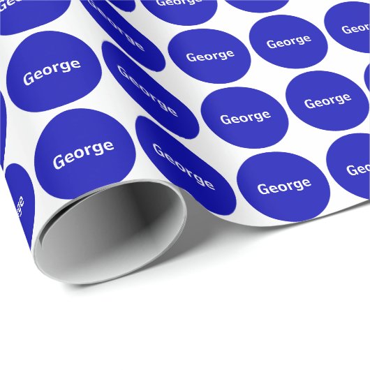 Royal Blue Stippen Pattern on White met naam Cadeaupapier (Rol Hoek)