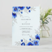 Royal Blue Striking Botanical Wedding Kaart (Staand voorkant)