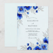 Royal Blue Striking Botanical Wedding Kaart (Voorkant / Achterkant)
