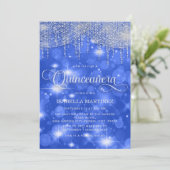 Royal Blue String Lights Sparkle Quinceañera Kaart (Staand voorkant)