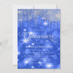 Royal Blue String Lights Sparkle Quinceañera Kaart