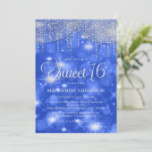 Royal Blue String Lights Sparkle Sweet 16 Kaart (Staand voorkant)
