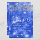 Royal Blue String Lights Sparkle Sweet 16 Kaart (Voorkant / Achterkant)