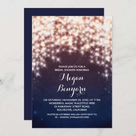 Royal Blue String Lights vrijgezellenfeest nodigt Kaart (Voorkant / Achterkant)