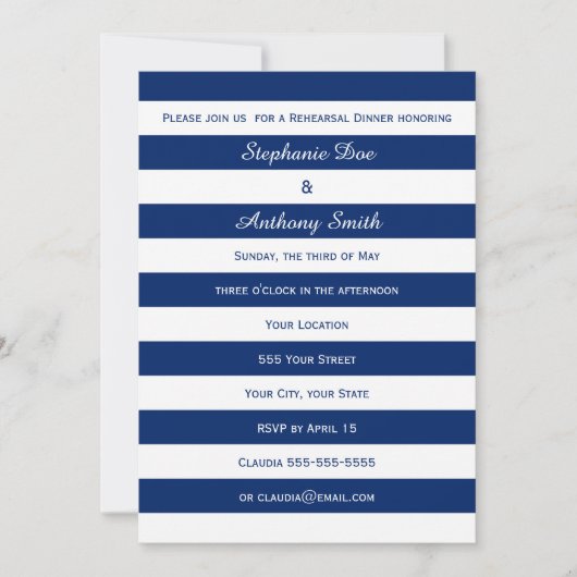 Royal Blue Striped repesal Dinner Kaart (Voorkant)