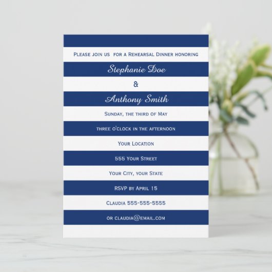 Royal Blue Striped repesal Dinner Kaart (Staand voorkant)