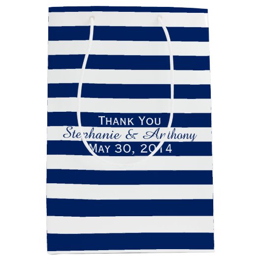 Royal Blue Striped Wedding Bedankt Medium Cadeauzakje (Voorkant)