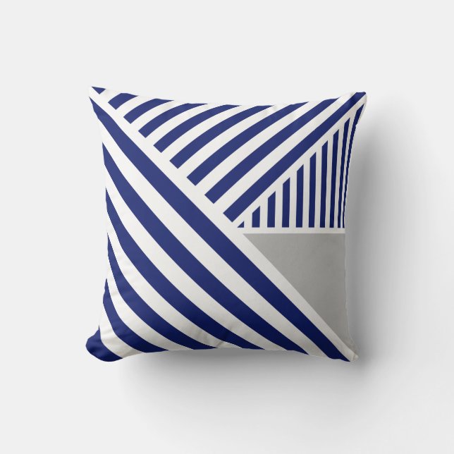 Royal Blue Stripes and Grey Kussen (Voorkant)