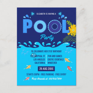 Royal Blue Summer Pool Birthday Party Briefkaart