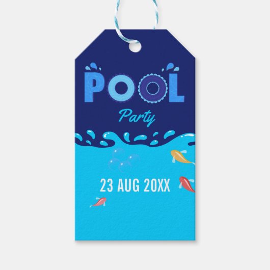 Royal Blue Summer Pool Birthday Party Cadeaulabel (Voorkant)