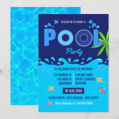 Royal Blue Summer Pool Birthday Party Kaart (Voorkant / Achterkant)