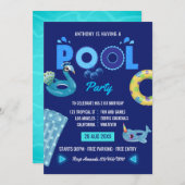 Royal Blue Summer Pool Birthday Party Kaart (Voorkant / Achterkant)