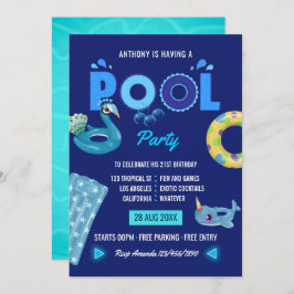 Royal Blue Summer Pool Birthday Party Kaart