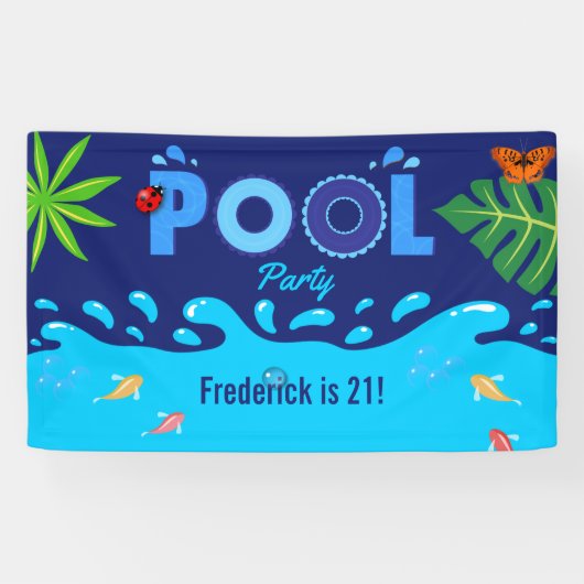 Royal Blue Summer Pool Birthday Party Spandoek (Horizontaal)
