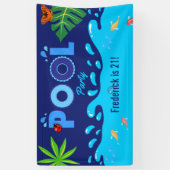 Royal Blue Summer Pool Birthday Party Spandoek (Verticaal)