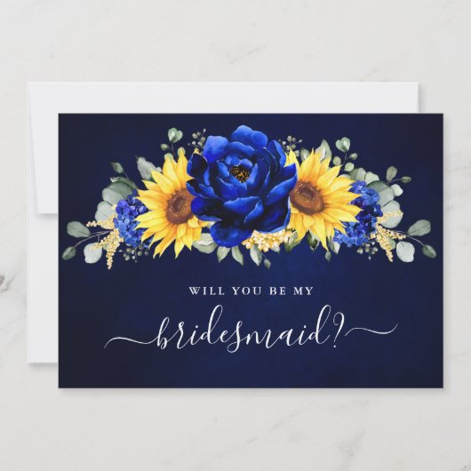 Royal Blue Sunflower Ben je mijn Bridesmaid Inv Kaart (Voorkant)