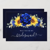 Royal Blue Sunflower Ben je mijn Bridesmaid Inv Kaart (Voorkant / Achterkant)