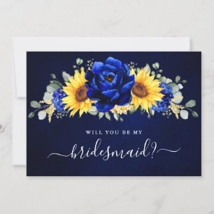 Royal Blue Sunflower Ben je mijn Bridesmaid Inv Kaart