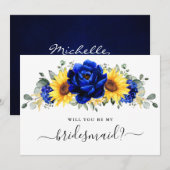 Royal Blue Sunflower Ben je mijn Bridesmaid? Kaart (Voorkant / Achterkant)