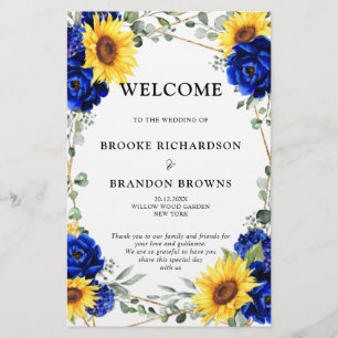 Royal Blue Sunflower Geometric Wedding Programme