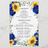 Royal Blue Sunflower Geometric Wedding Programme (Achterkant)