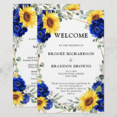 Royal Blue Sunflower Geometric Wedding Programme (Voorkant / Achterkant)