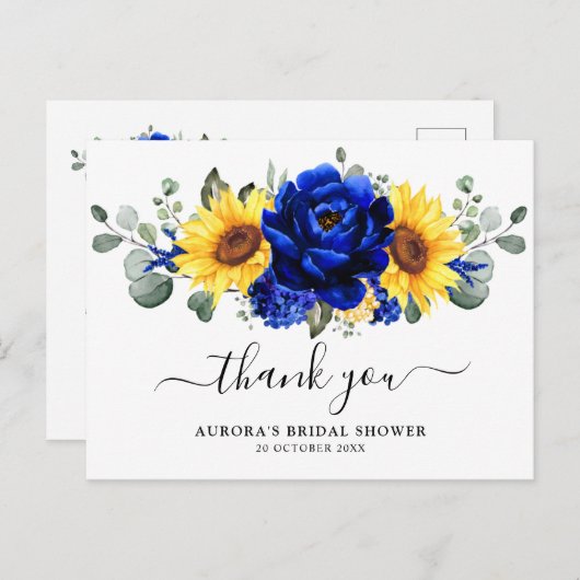 Royal Blue Sunflower Vrijgezellenfeest Dank u Briefkaart (Voorkant / Achterkant)