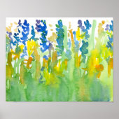 Royal Blue Sunshine Yellow Waterverf Flowers Poster (Voorkant)