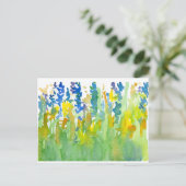 Royal Blue Sunshine Yellow Waterverf Wildflowers Briefkaart (Staand voorkant)