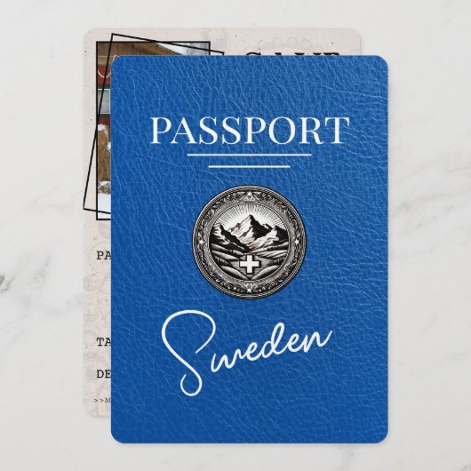Royal Blue Sweden Passport Bewaar de datum Save The Date (Voorkant / Achterkant)