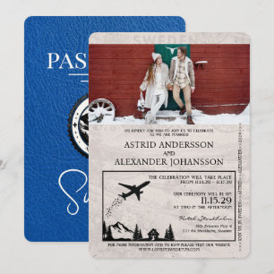Royal Blue Sweden Passport Wedding Invitation Kaart