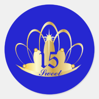 Royal Blue Sweet 15 Tiara Sticker-Aanpassen Ronde Sticker
