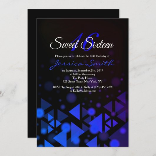 Royal Blue Sweet 16 Party Uitnodigen Kaart (Voorkant / Achterkant)
