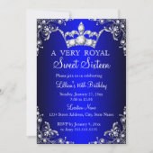 Royal Blue Sweet 16 Silver Pearl Damask crown Kaart (Voorkant)