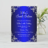 Royal Blue Sweet 16 Silver Pearl Damask Kaart (Staand voorkant)