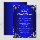 Royal Blue Sweet 16 Silver Pearl Damask Kaart (Voorkant / Achterkant)