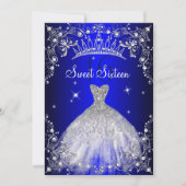 Royal Blue Sweet 16 Silver Pearl Dress party Kaart (Voorkant)