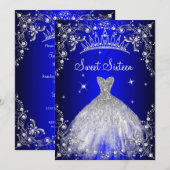 Royal Blue Sweet 16 Silver Pearl Dress party Kaart (Voorkant / Achterkant)