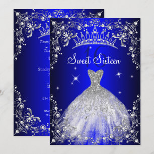 Royal Blue Sweet 16 Silver Pearl Dress party Kaart